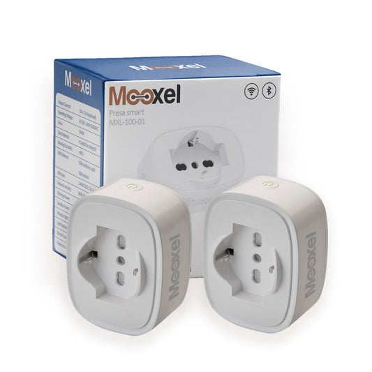 MOOXEL® nr. 2 Prese smart wifi italiane SLIM 16A e contatore elettrico e adattatore schuko